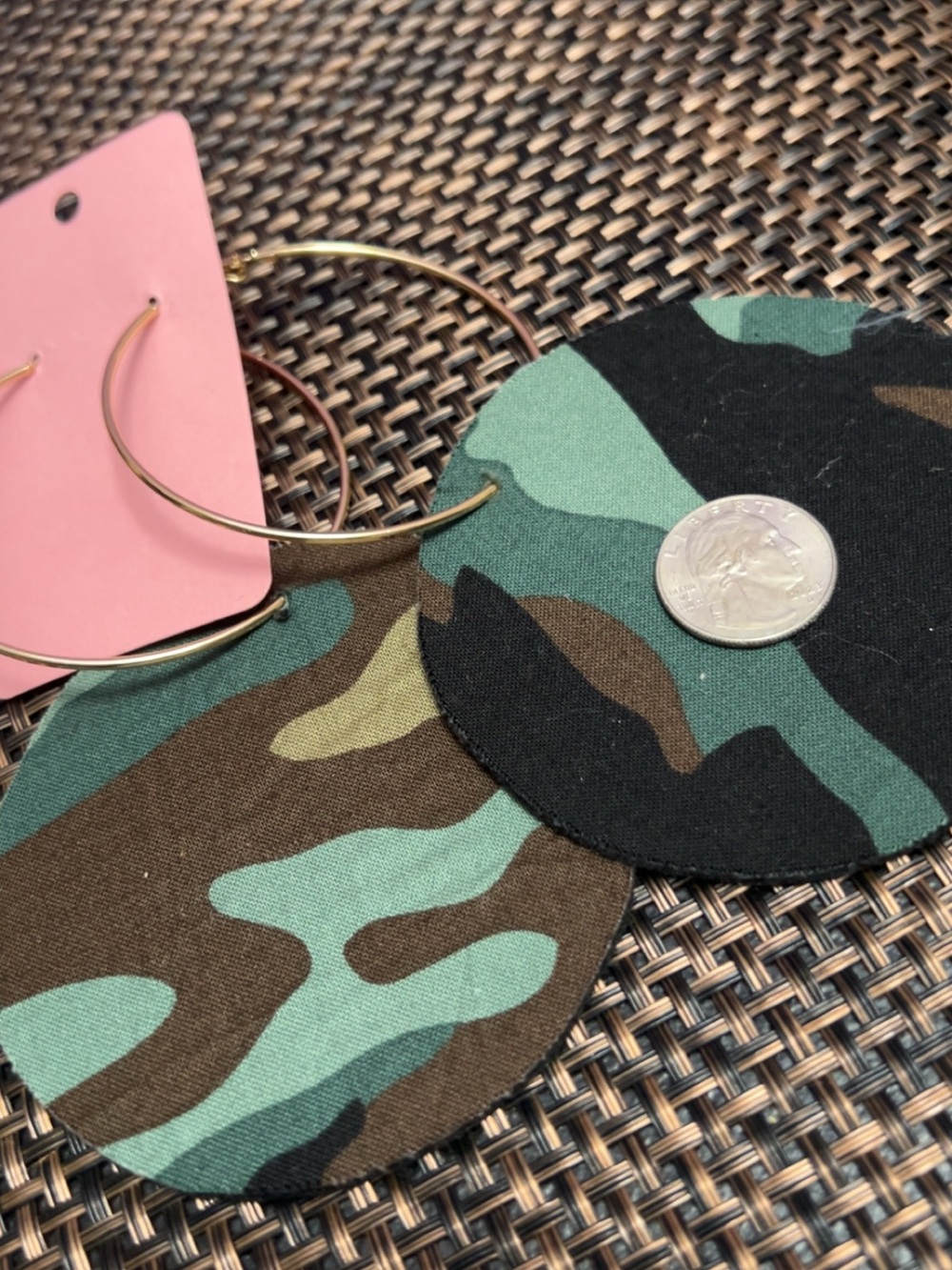 Handmade Camo Circle Hoop Earrings with Gold Hoops